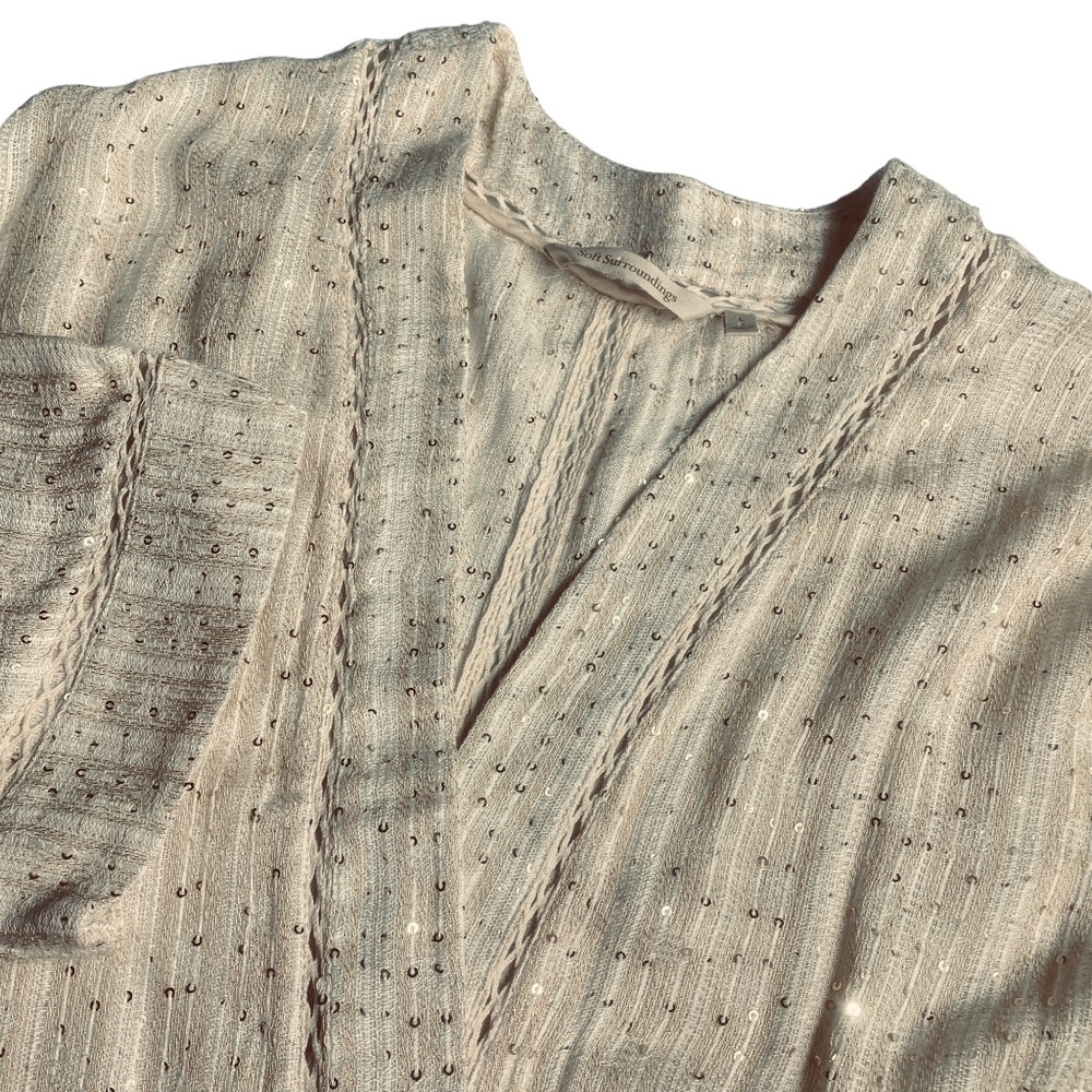 Soft Surroundings Large Gold Sequined Open Front Cardigan